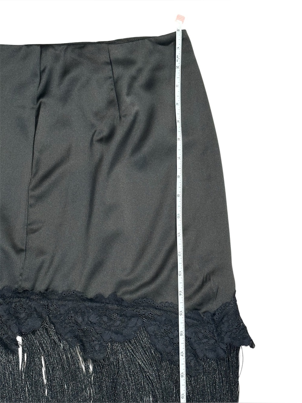 Nasty Gal Black Satin Fringe Hem Midi Skirt – Size US 4 / UK 8 Boho Festival - Picture 9 of 11
